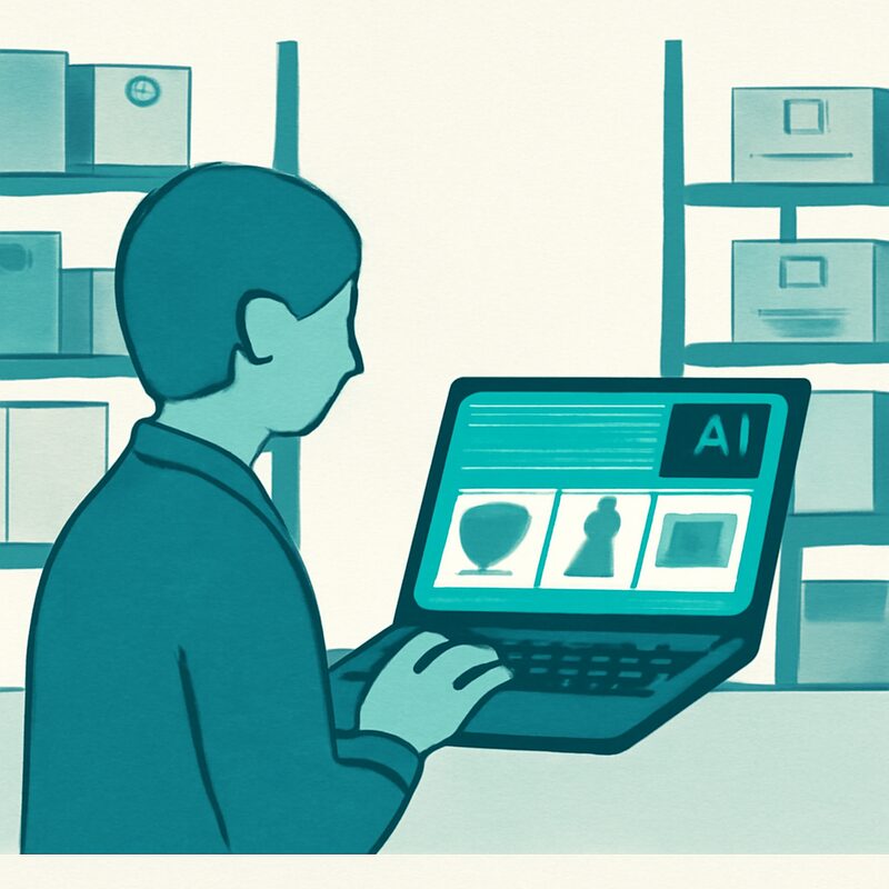 ネットショップの商品画像をAIで認識・分類している様子